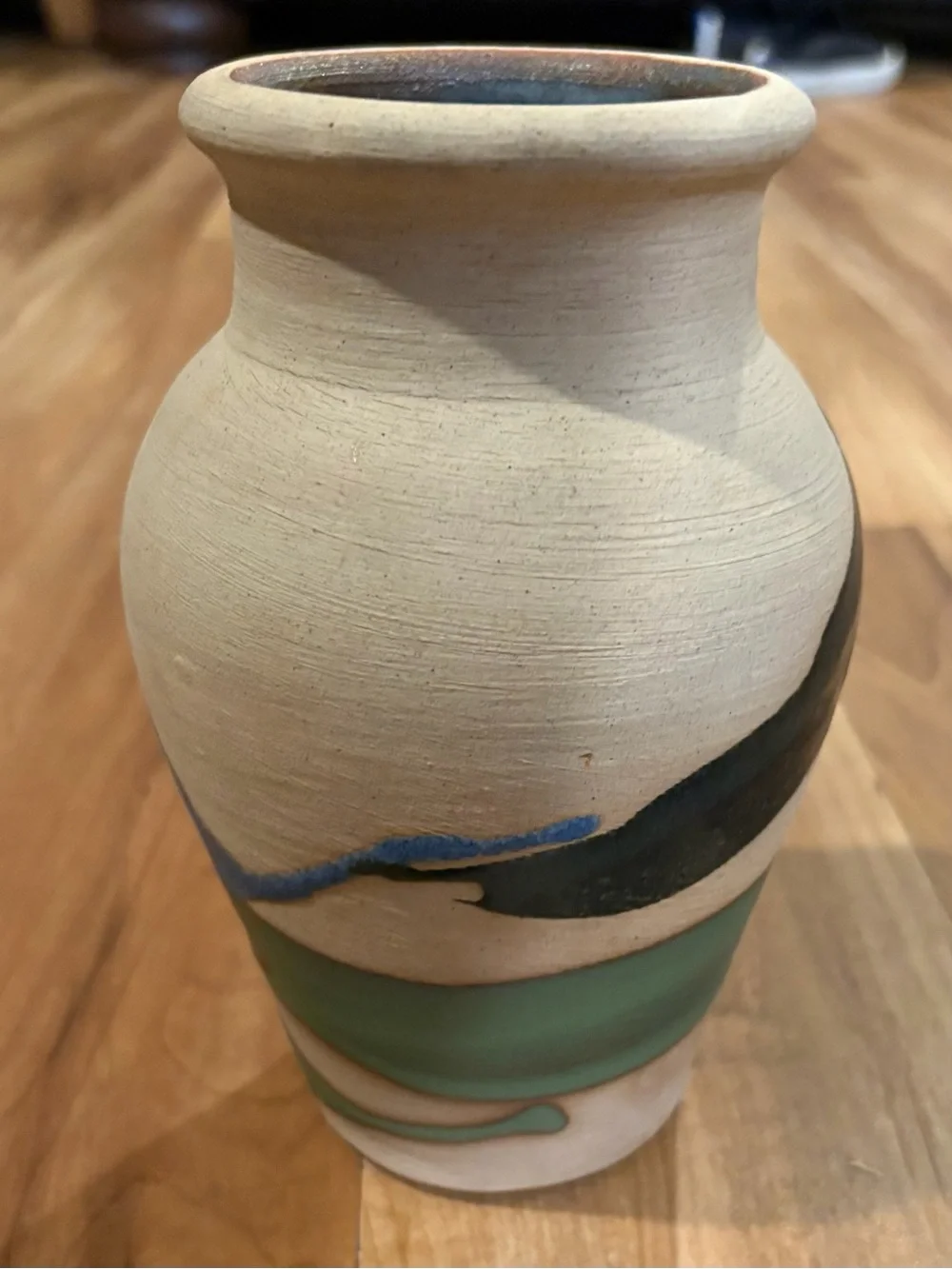 Vintage Madocrusa Alfadom Stoneware Pottery Vase Cream, Blue & Green